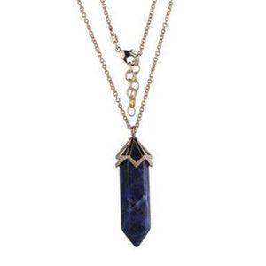 BLUE SODALITE HEXAGONAL PENDULUM PENDANT 32” SILVER CHAIN NECKLACE OS